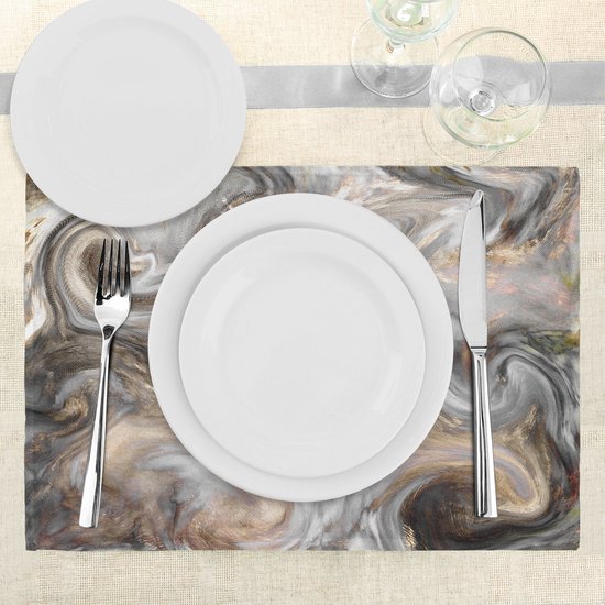 New de 4 Set de table à manger en tissu lavable avec envers antidérapant, motif marbre et pinceau rétro