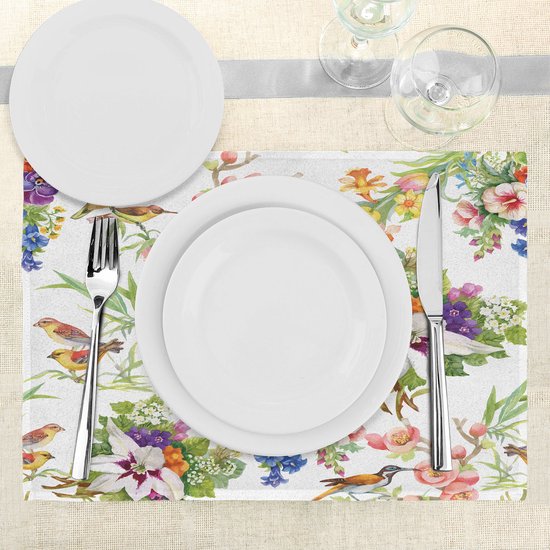 Set de 4 sets de table à manger motif floral exotique New Bed, tissu lavable avec envers antidérapant