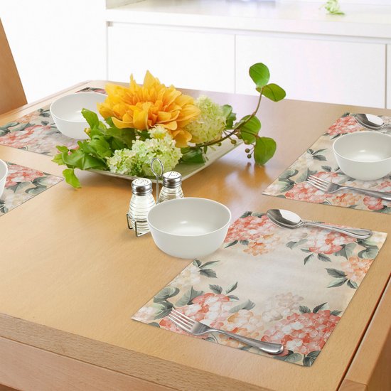 Set de 4 sets de table à manger à motif floral New Bed avec fleurs d'hortensia en fleurs, tissu lavable avec dos antidérapant