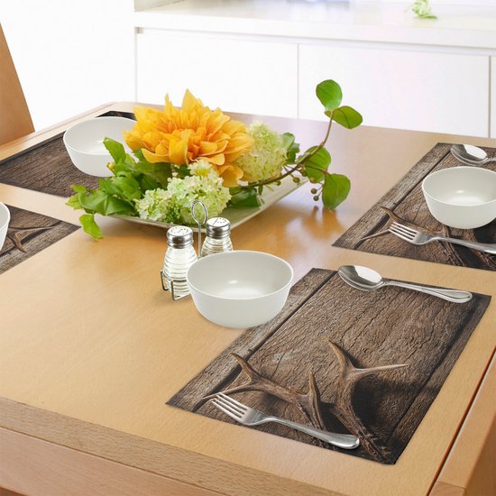 Set de 4 sets de table en bois de cerf rustique, motif renne, lavables et antidérapants.