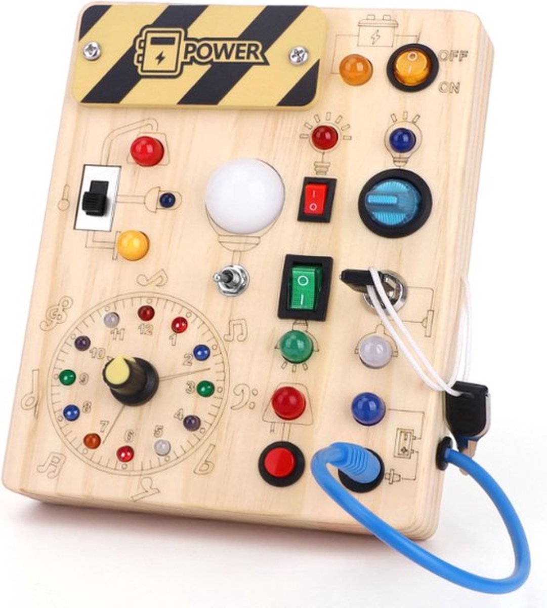 Montessori Busy Board vanaf 1 Jaar, Activiteitenbord Houten Speelgoed met LED Lichtschakelaars, Montessori Speelgoed voor Motoriek & Sensoriek, Leerspeelgoed, Cadeau voor Jongens & Meisjes 1-4 Jaar