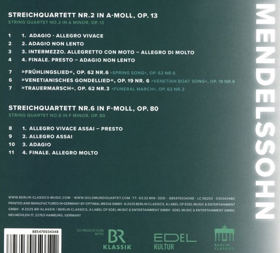 Goldmund Quartet - Mendelssohn (CD)