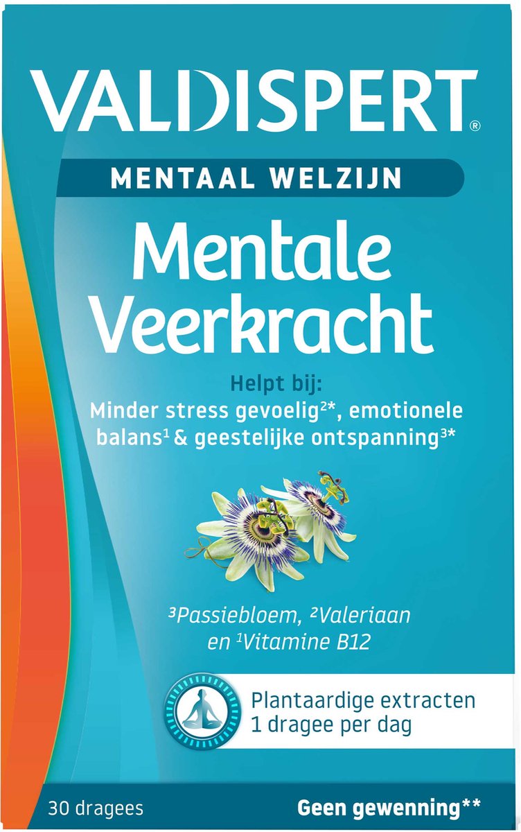 Goedkoopste Valdispert Mentale Veerkracht - Valeriaanwortel helpt bij minder stress gevoelig - Passiebloem voor geestelijke ontspanning - Geen gewenning - 30 dragees