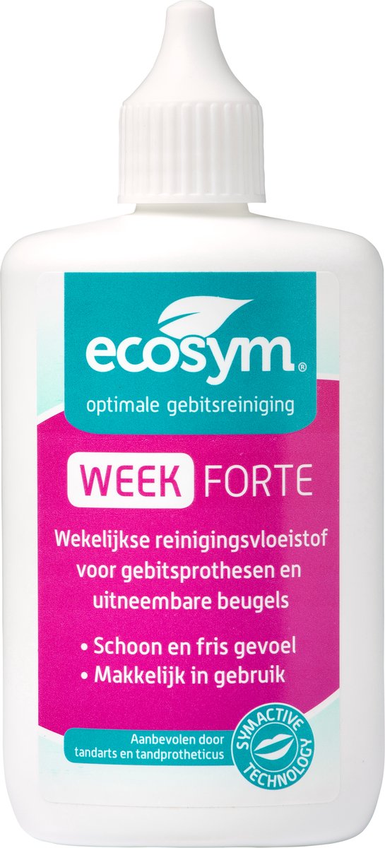 Ecosym Week Forte - Voor wekelijkse reiniging van kunstgebit of uitneembare beugel - Schoon en fris gevoel - Verwijdert hardnekkige aanslag - Kunstgebitreiniging - 100 ml