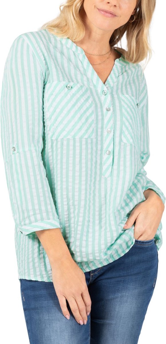 TIMEZONE Dames Blouse STRIPED HENLEY BLOUSE regular fit Veelkleurig XXL V Hals Volwassenen met streeppatroon