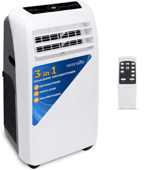 SereneLife Mobiele Airco - 9.000 BTU 3-in-1 Draagbare Airconditioner met Ingebouwde Ontvochtigingsfunctie - Mobielei Airco met Ventilatorstand, Afstandsbediening en Compleet Raammontage Uitlaatkit