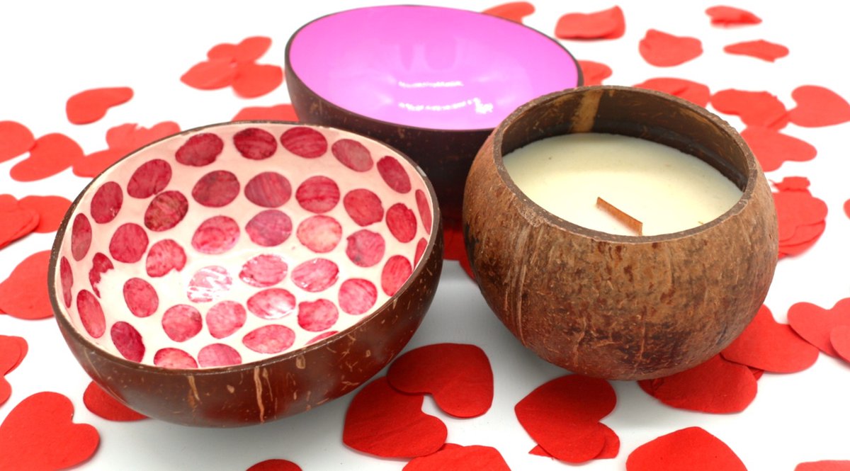 Cocohana Cadeauset – 2 Kokosnootkommen & 1 Geurkaars Toasted Coconut – Handgemaakt & Duurzaam – Perfect Kerstcadeau, Secret Santa & Cadeau voor de Feestdagen