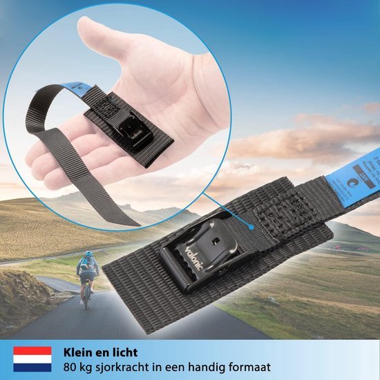 Korte spanbanden voor alle fietsendragers geschikt | 4 stuks | Lengte 40 cm | Breedte 20 mm | 200 kg belastbaar | Klemgespen, spanband voor dakdrager, fiets, e-bike, fietsendrager