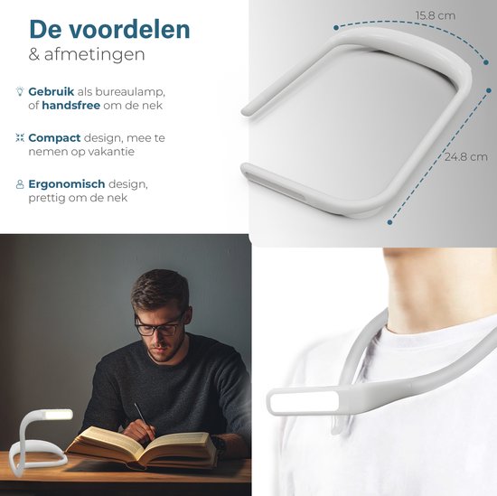 Maullin Nekleeslamp - Neklamp - Leeslampje voor Boek - voor in Bed - Neklampje voor Haakwerk - Boeklampje & Nekleeslamp - Oplaadbaar - Flexibel - Wit — afbeelding 4