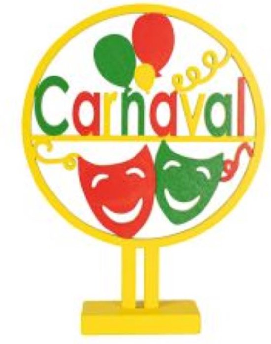 Cercle en bois Ø 20 cm avec texte Carnaval rouge-jaune-vert