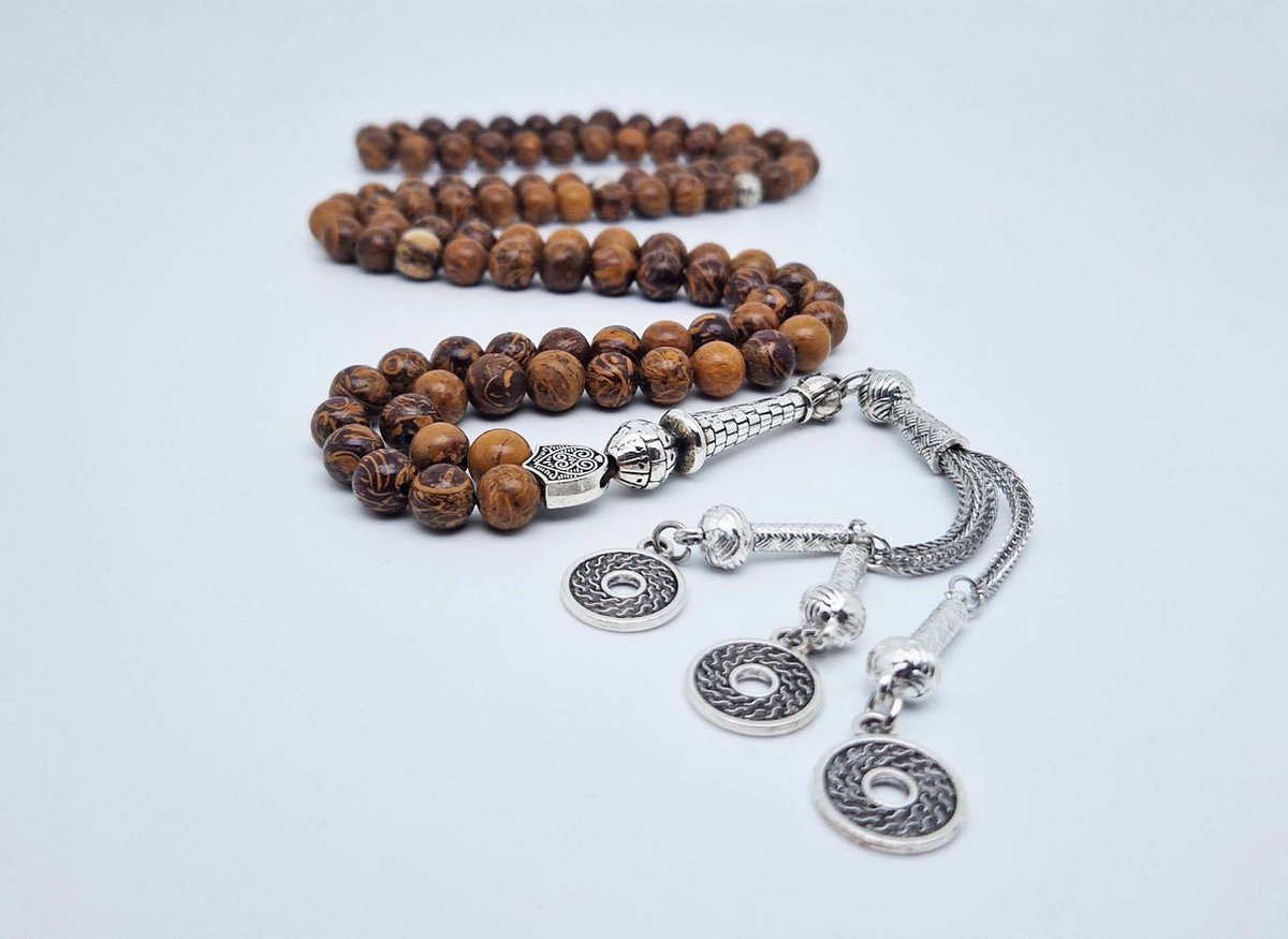 Handgemaakte tesbih "Tasbih" natuursteen "Jaspis van olifantenhuid" - Aantal kralen 99 - Diameter kralen 8MM - met metaal tassel "Omarmen" - Een mooi cadeau-idee