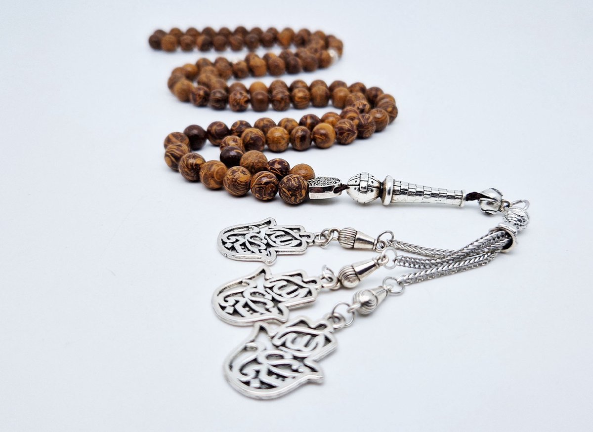 Handgemaakte tesbih "Tasbih" natuursteen "Jaspis van olifantenhuid" - Aantal kralen 99 - Diameter kralen 8MM - met metaal tassel "Maryams handpalm" - Een mooi cadeau-idee