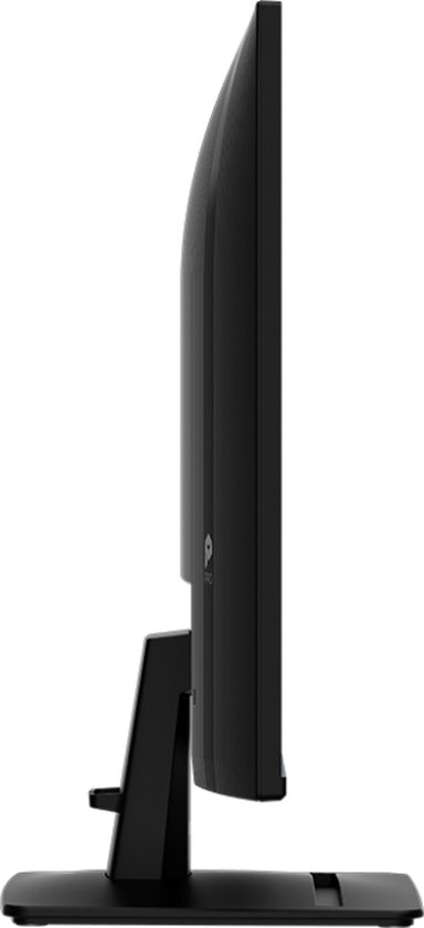 Zijaanzicht van een zwarte MSI monitor met een platte standaard.