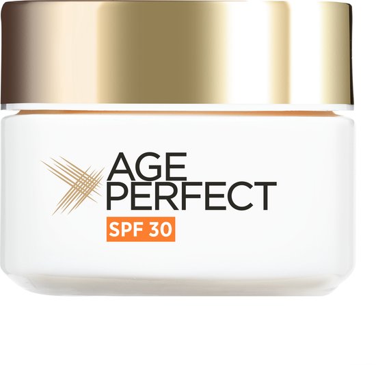 L'Oréal Paris Age Perfect pot met gouden deksel, anti-aging crème met SPF30.
