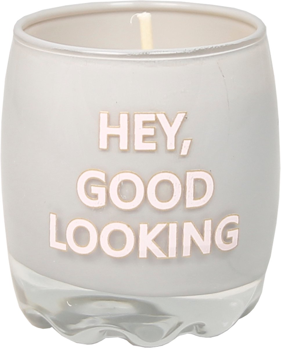 MY FLAME - mini sojakaarsje in shotglaasje - HEY GOOD LOOKING - Amber's Secret - 20 branduren - 5.5 x 6 cm