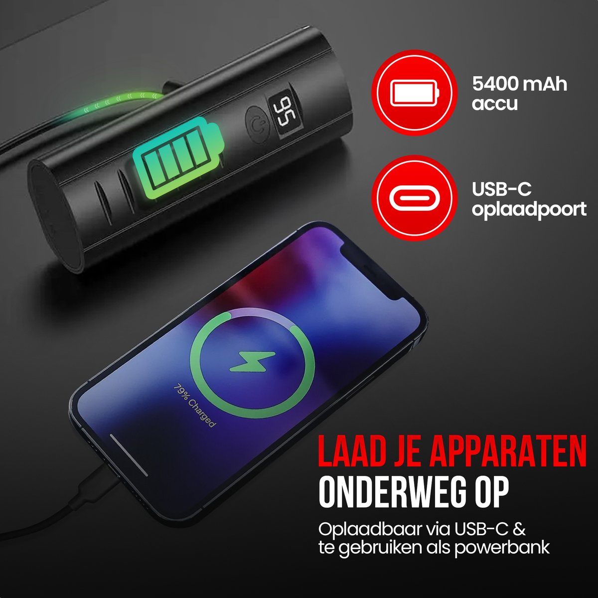 Strex Fietsverlichting Set LED 1600 lumen - Fietslamp Voorlicht & Achterlicht - Fietslampje - Fietsverlichting USB Oplaadbaar thumbnail 4