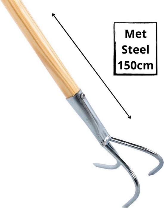 Synx Tools Tuinkrabber 3 Tanden Met Steel 150cm & Synx Tools Klauwbezem 28cm - bezem buiten - straatbezem - krallenbezem - Telescopische steel 70 - 140cm - 28cm -Cultivator - Verzinkt - Hark - Harken van Synx Tools — afbeelding 4
