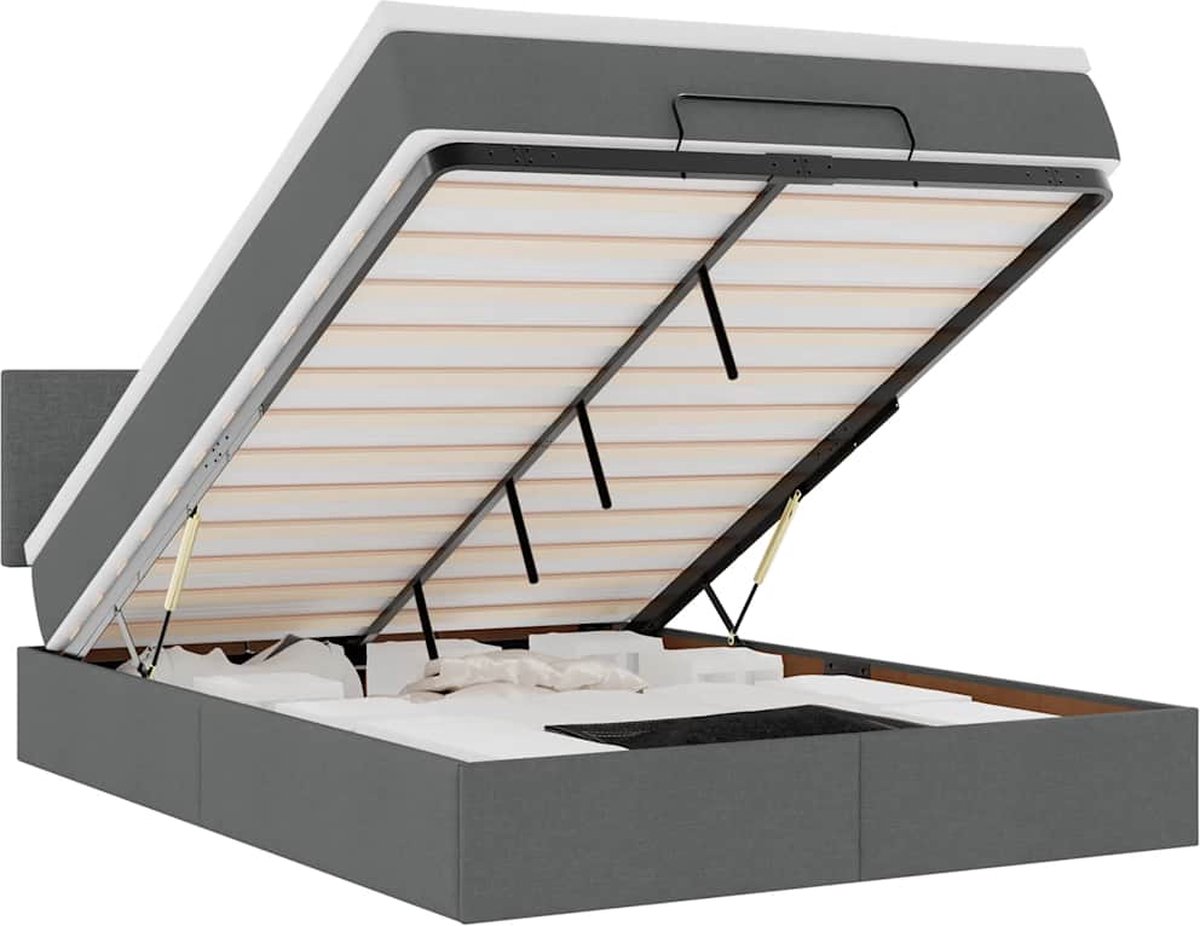 vidaXL - Bed - met - matras - 140x190 - cm - stof - donkergrijs