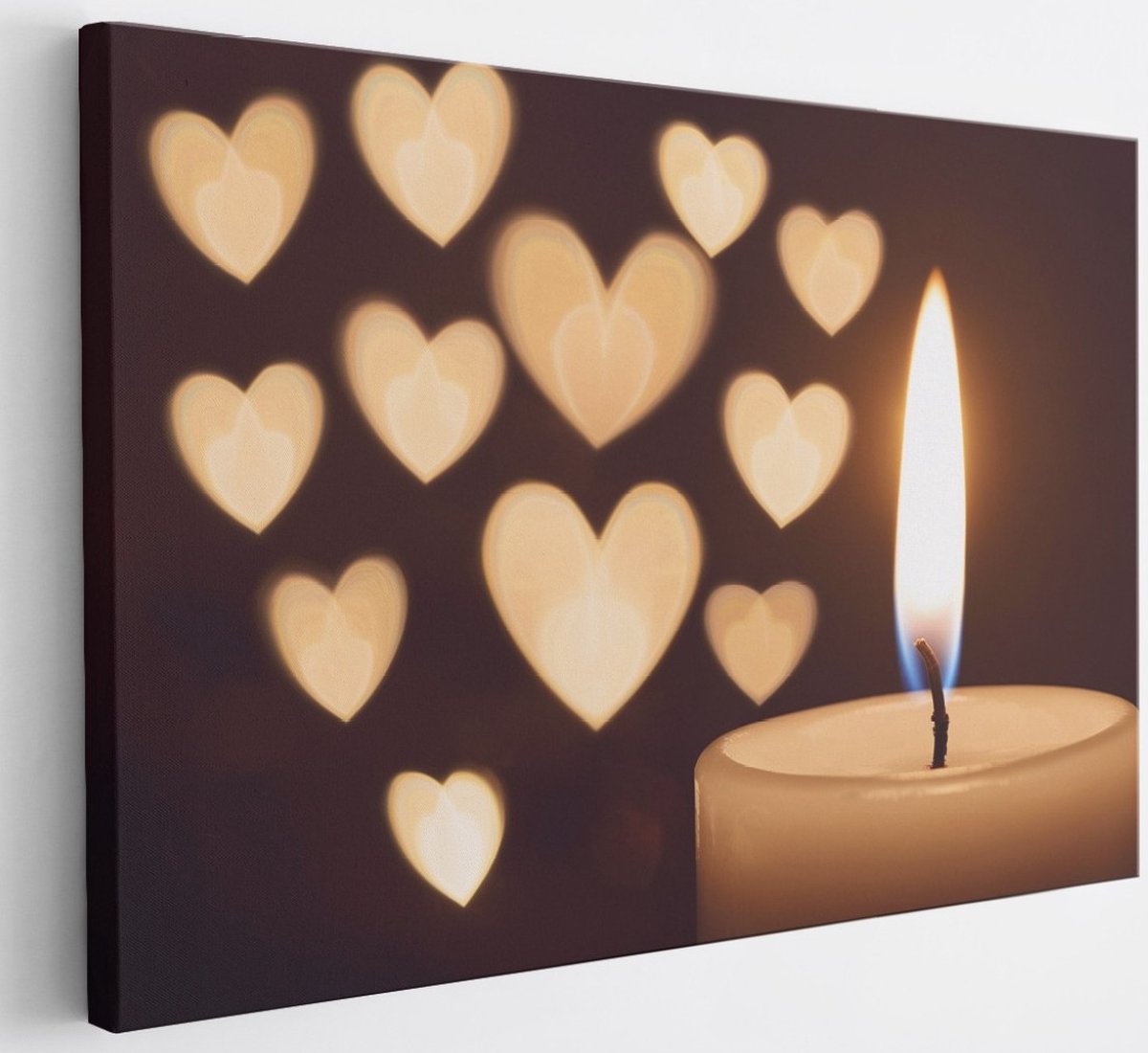 Saammp Canvas Schilderij - Kaars met hartjes - Abstract - 50x40 - Foto op canvas - Wanddecoratie - Muurdecoratie Woonkamer - Slaapkamer decoratie - Canvas Print Multicolor