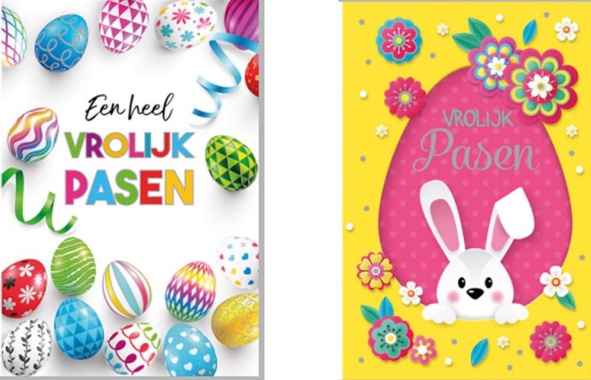 2 Luxe Paaskaarten - Vrolijk Pasen - Een heel vrolijk Pasen - Pasen - Set van 2 wenskaarten - Met gekleurde envelop