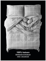 Housse de couette Saphira 240x200/220 cm - Double - Carreaux Grijs - Grijs - Motif à carreaux intemporel - 100% Katoen - Doux et résistant