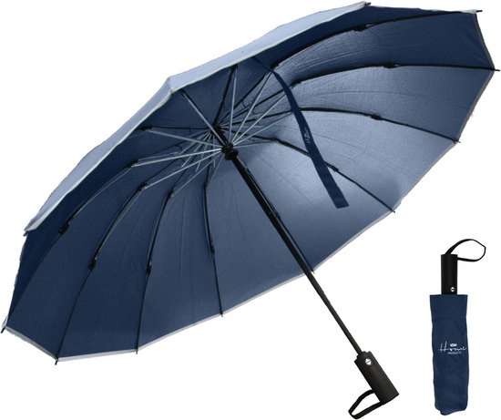 VDM Home Products Parapluie tempête - Bleu marine - Parapluie pliable - Coupe-vent et automatique - Ø 103 cm - Coupe-vent jusqu'à 110 km/h - Grand parapluie