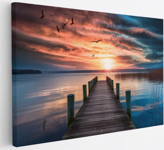 Saammp Peinture sur toile - Échafaudage avec oiseaux - Paysage - Nature - 120x80 - Photo sur toile - Décoration murale - Décoration murale Salon - Décoration chambre à coucher - Impression sur toile