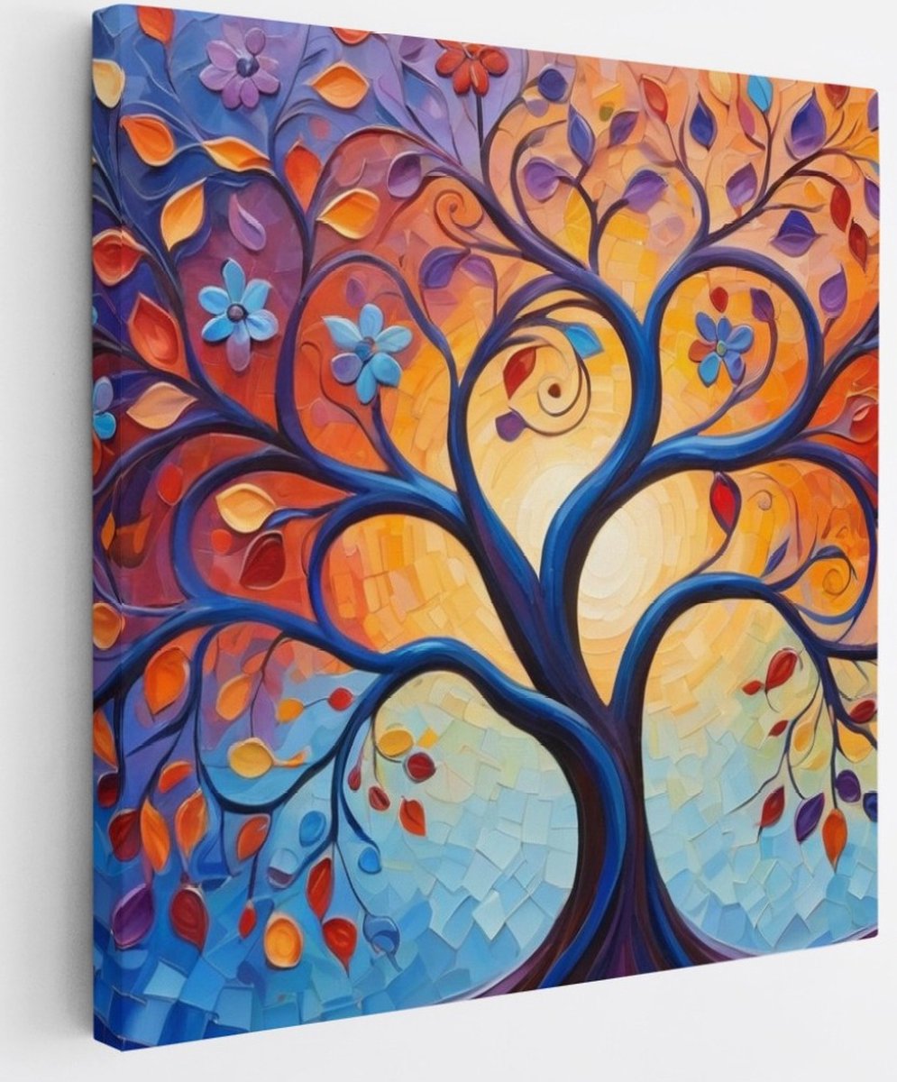 Saammp Canvas Schilderij - Gekleurde boom - Abstract - 40x40 - Foto op canvas - Wanddecoratie - Muurdecoratie Woonkamer - Slaapkamer decoratie - Canvas Print Multicolor