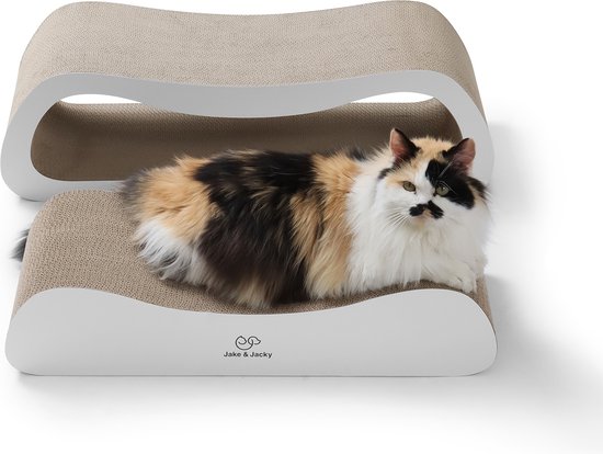 Griffoir en carton Jake et Jacky pour Chats , modèle 2 en 1 : Carton en carton, planche à gratter, panier à griffer, meuble à gratter, tapis à gratter en carton, panier pour chat, lit pour chat, 71 x 24 x 21 cm