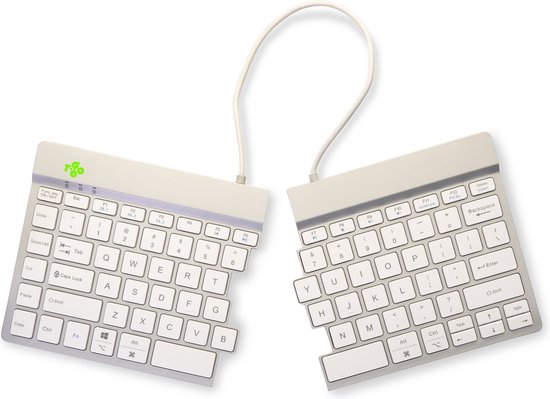 R-Go Split Break clavier ergonomique, compact design, avec logiciel de pause, ultra-mince, Bluetooth 5.0, Mode QWERTY (US), sans fil, blanc