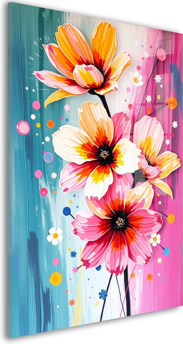 Glasschilderij Bloemenpracht kleurrijk - 120 x 80 cm - Bloemen - Bloemen en Planten - Acrylaat - Inclusief wandbevestiging - Foto op plexiglas - Wanddecoratie woonkamer – Modern – Modern