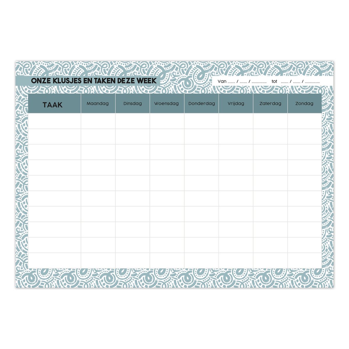 Takenplanner huishouden - klusjes planner gezin - weekplanner kinderen - taken verdelen A4