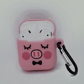 Cartoon Silicone Case voor Apple Airpods - cute piggy sleep  - met karabijn