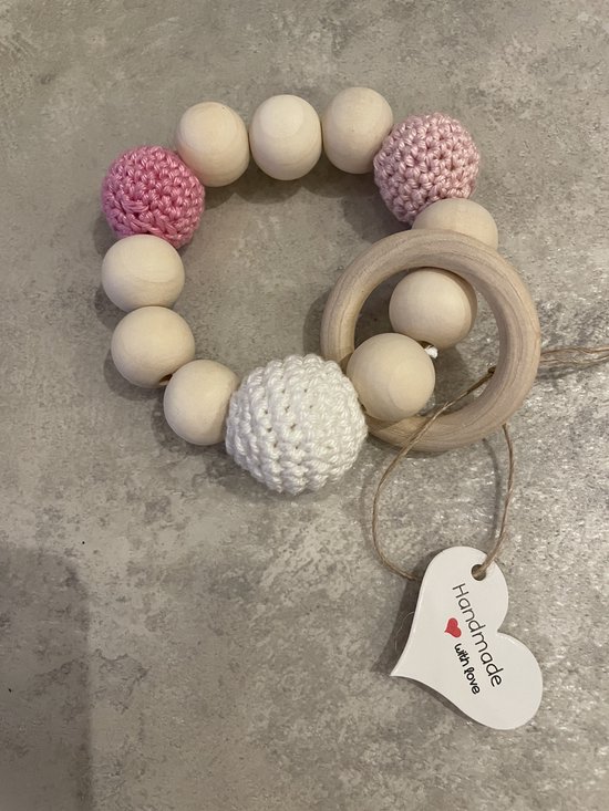 Maminobaby.nl baby geschenkset meisjes - Gehaakte Babyslofjes - Handgemaakte speenkoord - Handgemaakte haarclip - Deken - Slabbetje - Monddoek - Bijtring - Kraamcadeau - Babyshower - Baby cadeau van Maminobaby.nl — afbeelding 4