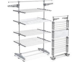 Zylo® Droogtoren 4 Verdiepingen - Droogtoren - Droogrek - met Wielen en Net - 66x165x177cm - Grijs