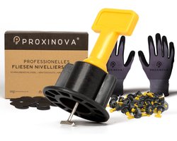 Proxinova Tegelnivelleersysteem kit, 100-delige set: Tegelafstandhouders, Krasbeschermingssysteem, 2 Moersleutels, Werkhandschoenen, 100 T-pinnen, Levelsysteem, tegel nivelleersysteem