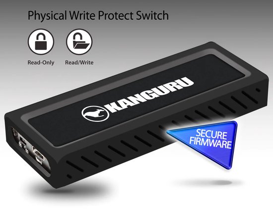 Kanguru – UltraLock – 2 TB – USB-C – M.2 NVMe – SSD – Secure Firmware - Fysieke Schrijfbeveilingsschakelaar - Zwart