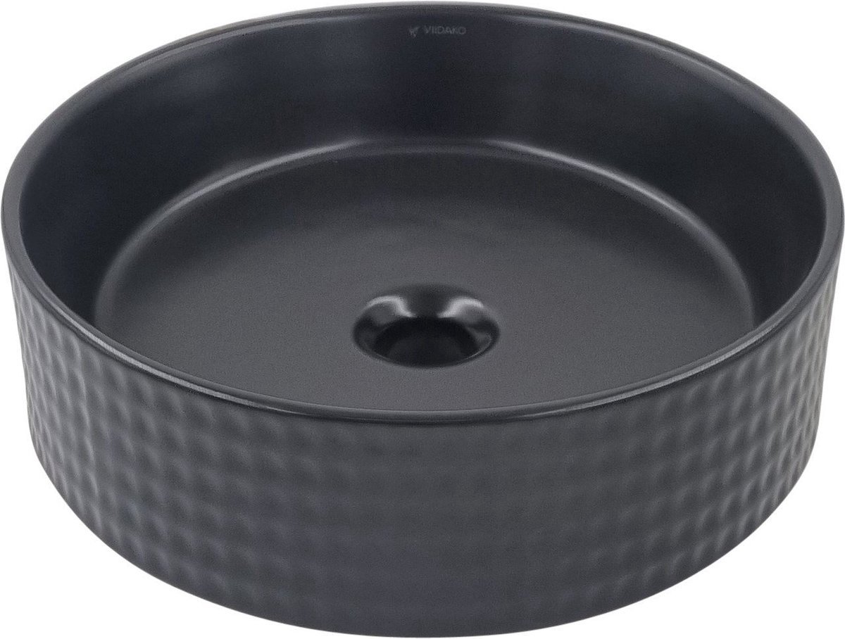 Waskom van Keramiek Mat Zwart - Wastafel Rond - Nano Coating - Hoogwaardige afwerking - 40 cm Ø