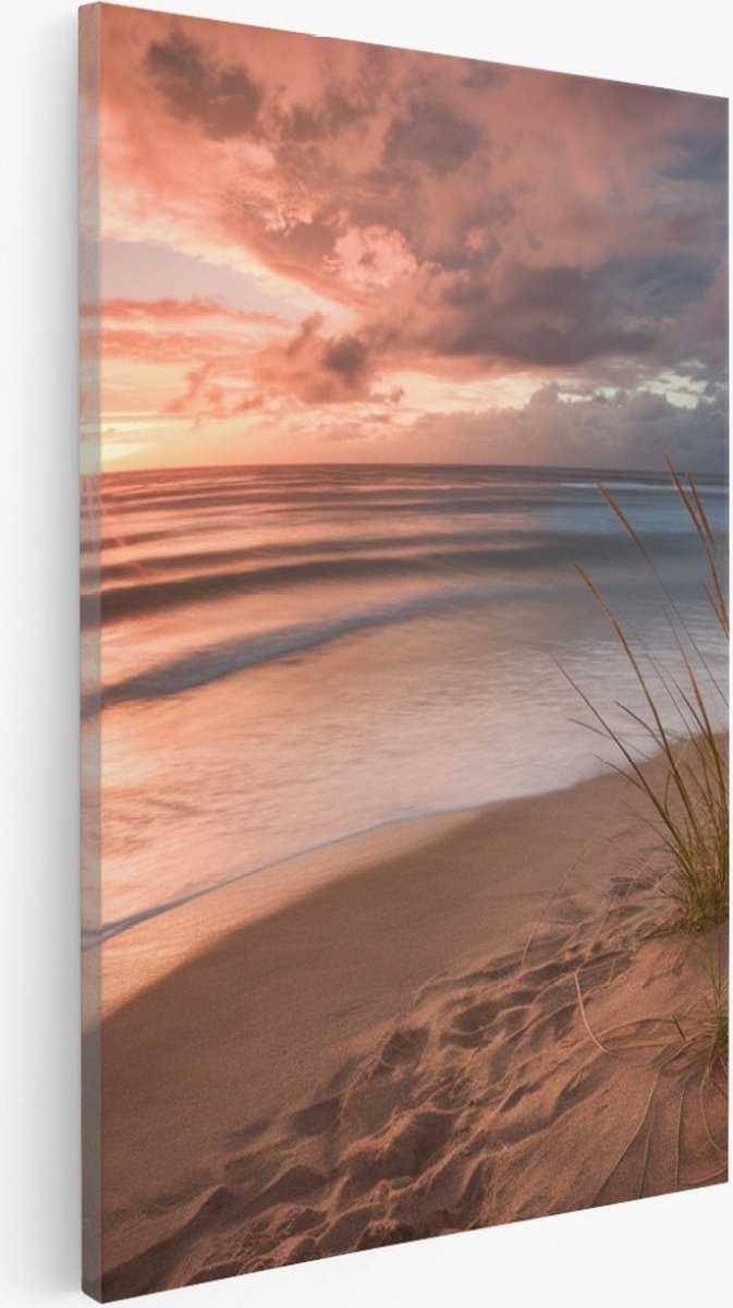 Saammp Canvas Schilderij - Strand En Zee Vanuit de duinen - 40x50 - Foto op canvas - Wanddecoratie - muurdecoratie Woonkamer - Slaapkamer decoratie - Canvas Print Multicolor