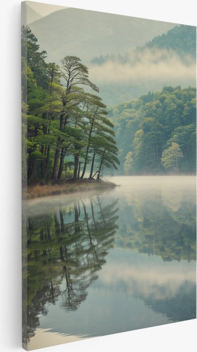 Saammp Canvas Schilderij - Noorwegen - Bergen met mist - Landschap - Natuur - 75x100 - Foto op canvas - Wanddecoratie - Muurdecoratie Woonkamer - Slaapkamer decoratie - Canvas Print Multicolor