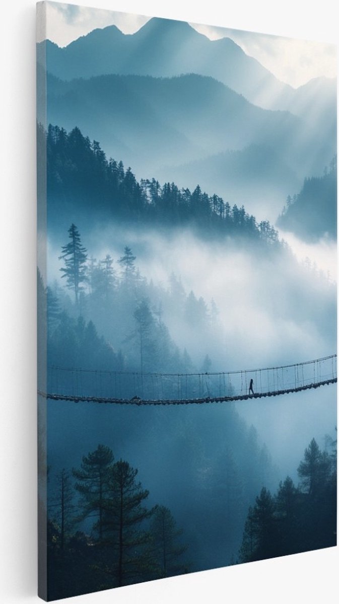 Saammp Canvas Schilderij - Natuur - Hangbrug - landschap - 75x100 - Foto op canvas - Wanddecoratie - Muurdecoratie Woonkamer - Slaapkamer decoratie - Canvas Print Multicolor