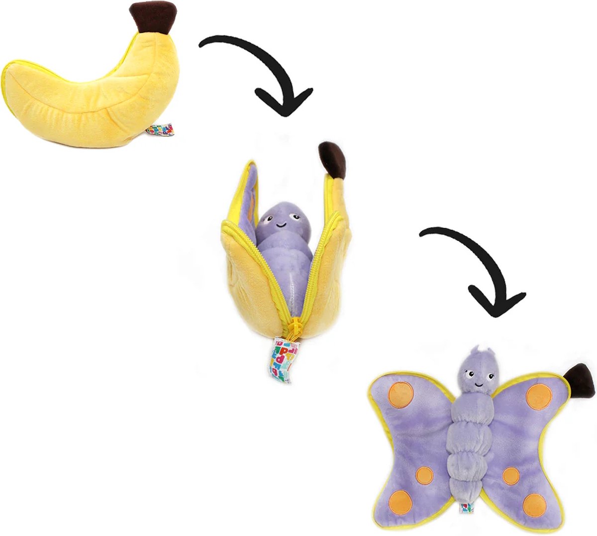 Flipetz - 2-in-1 Knuffel - Poppet de Vlinder / Banaan - 10 x 6 x 20 cm - Les Déglingos