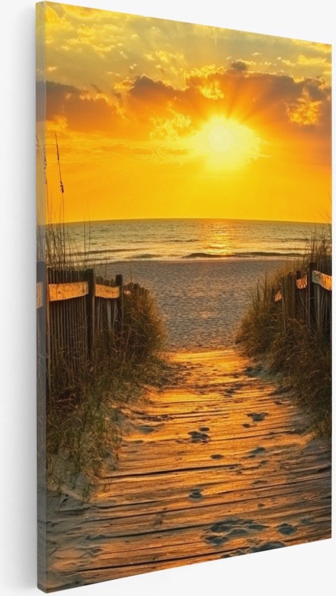 Saammp Canvas Schilderij - Strand Pad - Zee - Duinen - 100x150 - Foto op canvas - Wanddecoratie - muurdecoratie Woonkamer - Slaapkamer decoratie - Canvas Print Multicolor