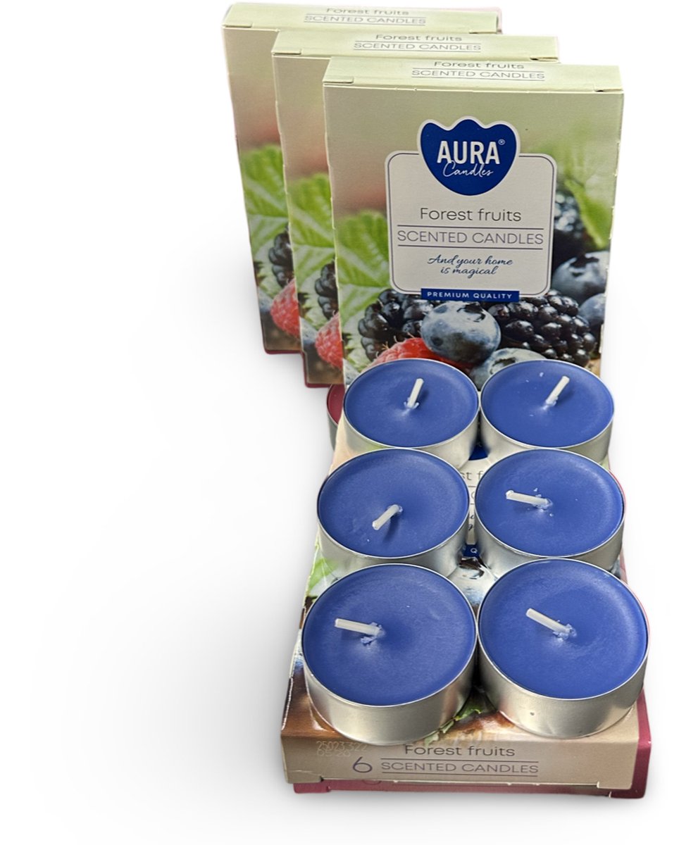 Aura Candle Bosvruchten - 24 Geurtheelichtjes/waxinelichtjes - Op basis van etherische olie - 4 x 6 stuks - 4 branduren - geurkaarsen