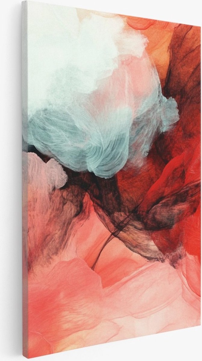 Saammp Canvas Schilderij - Rood Witte kunst - Abstract kunstwerk - 80x120 - Foto op canvas - Wanddecoratie - Muurdecoratie Woonkamer - Slaapkamer decoratie - Canvas Print Multicolor