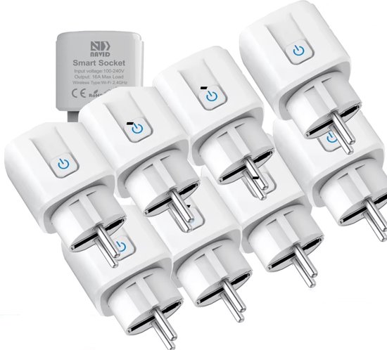 8 pièces - Navid Smart Plug - WiFi - Smart Plug - Google Home & Amazon Alexa - Minuterie et compteur d'énergie via application pour smartphone - Smart Home