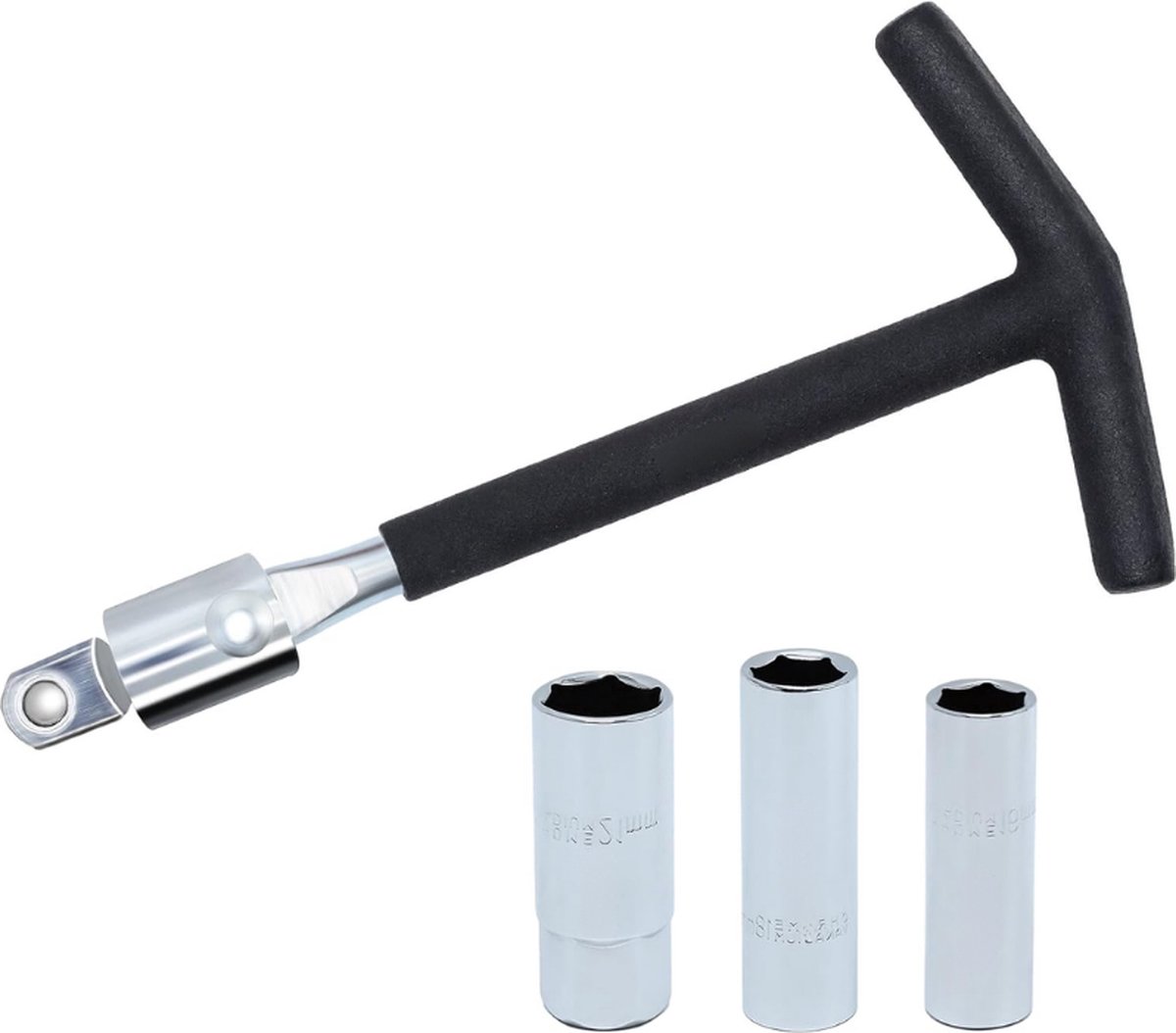 Bougiesleutel Universeel 16 mm 18 mm 21 mm 4 Delig Voor Auto en Motorfiets T Greep 1 2 Inch Bougiesteeksleutel Bougieverwijderingsgereedschap Zwart