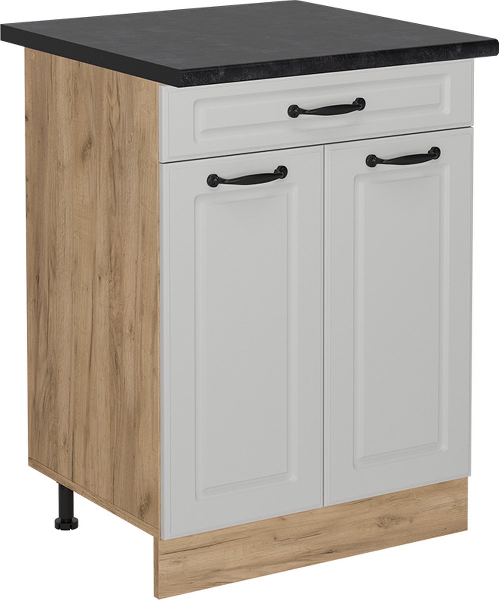 Vicco R-Line Keukenonderkast – 60 cm met lade, WB Antraciet Wit Landhuis Wit landelijk/Goudkleurig Eiken