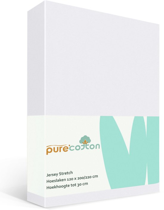 Hoeslaken 120x200 Katoen - jusqu'à (30cm) - Jersey - Autres Couleurs - Sans Repassage - Long Life - blanc