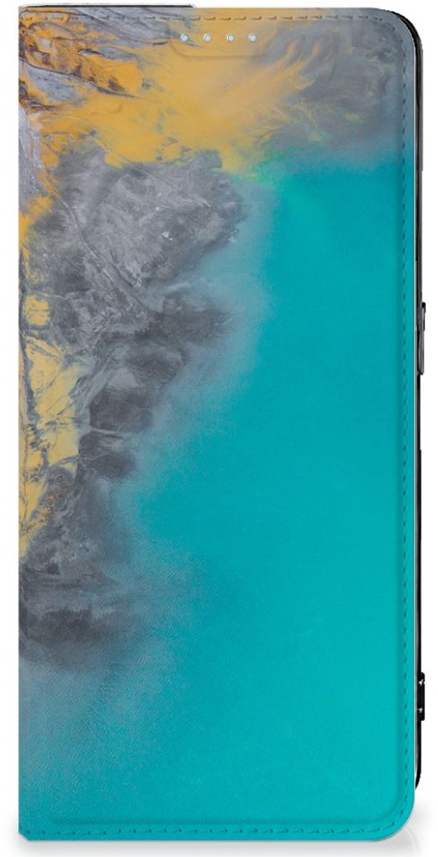 Book Case voor OPPO Reno8 Pro Standcase Marble Blue Gold